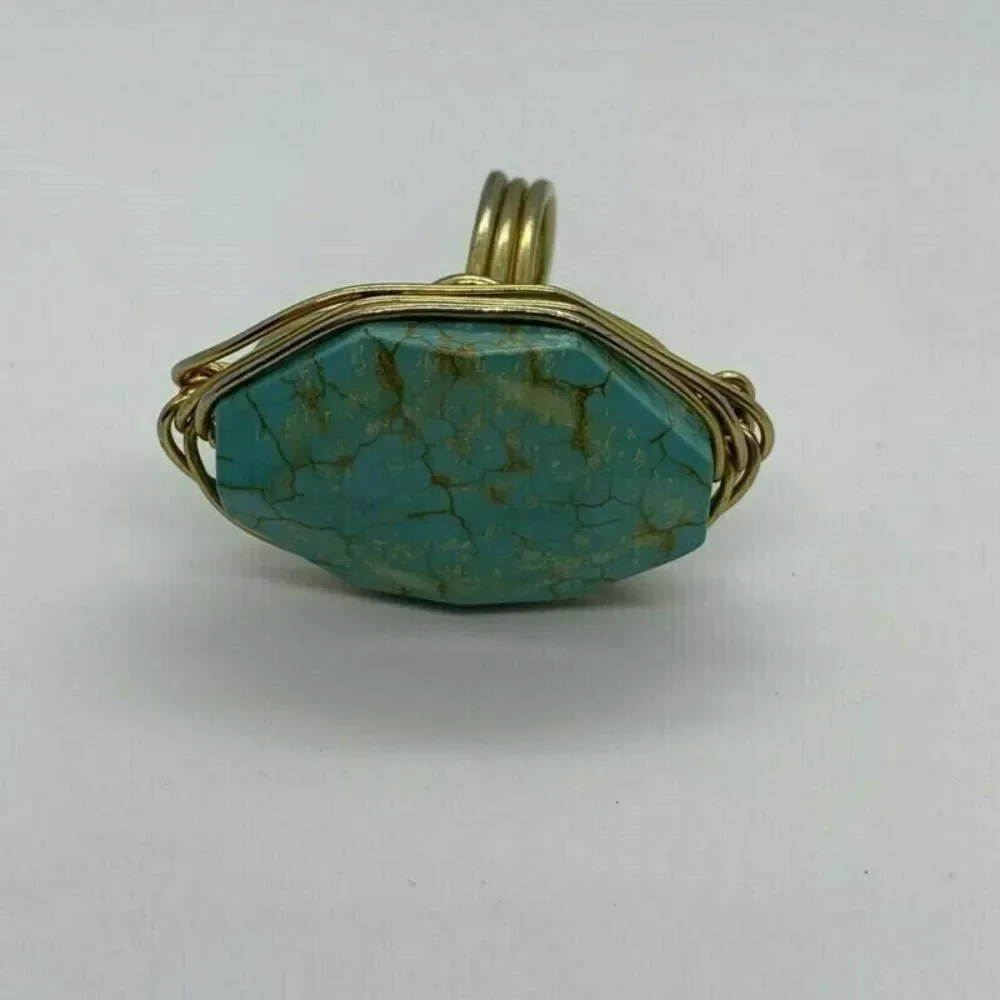 Los Angeles Boutique Gold Wire Wrapped Faux Turquoise Stone Ring Boho Festival